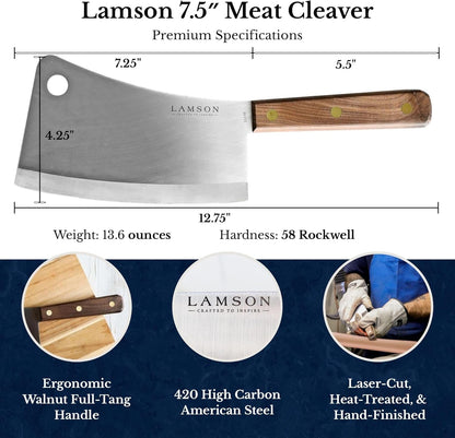 Meat Cleaver, 7.25 in High Carbon Steel Bone Knife, Walnut2