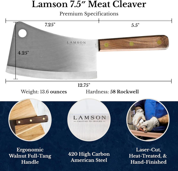 Meat Cleaver, 7.25 in High Carbon Steel Bone Knife, Walnut2