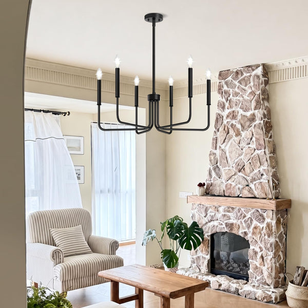 Black Chandelier, 6-Light Farmhouse Chandelier for Dining Room Lighting Fixtures Hanging, Industrial Modern Chandelier for Bedroom, Foyer, Hall, Kitchen, Living Room, Entryway (No Assembly Required)6