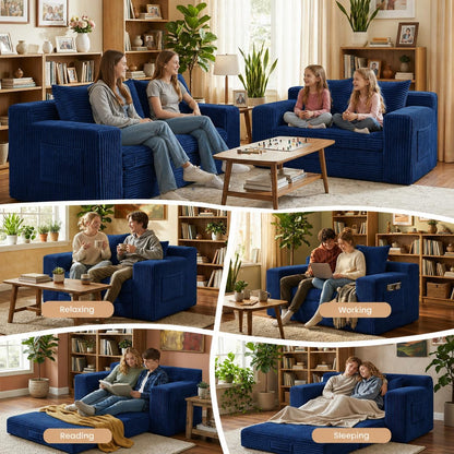 Boneless Loveseat Sofa Bed, Tri-Folding Convertible Futon Sleeper with Handle & Side Pockets, 54'' Boneless Couch with Hook and Loop No Assembly for Small Space,Living Room & Bedroom7