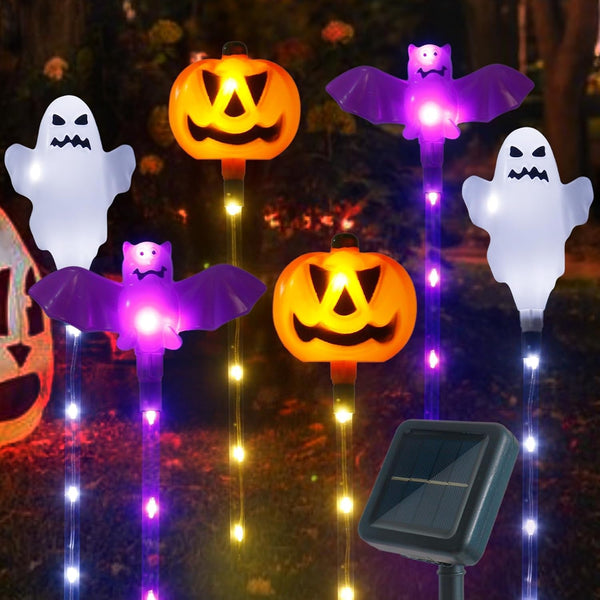 Halloween Decorations Outdoor Solar Pumpkin Bat Ghost Garden Stake Lights, 6-Pack 8 Modes Solar Halloween Lights Waterproof for outside Home Patio Yard Pathway Grave Lawn Porch Party Decor1