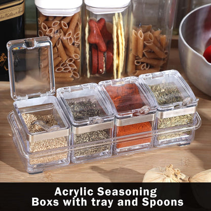 2 Set Acrylic Seasoning Organizer Box 10X4X3.2 in 8 Clear Seasoning Rack6