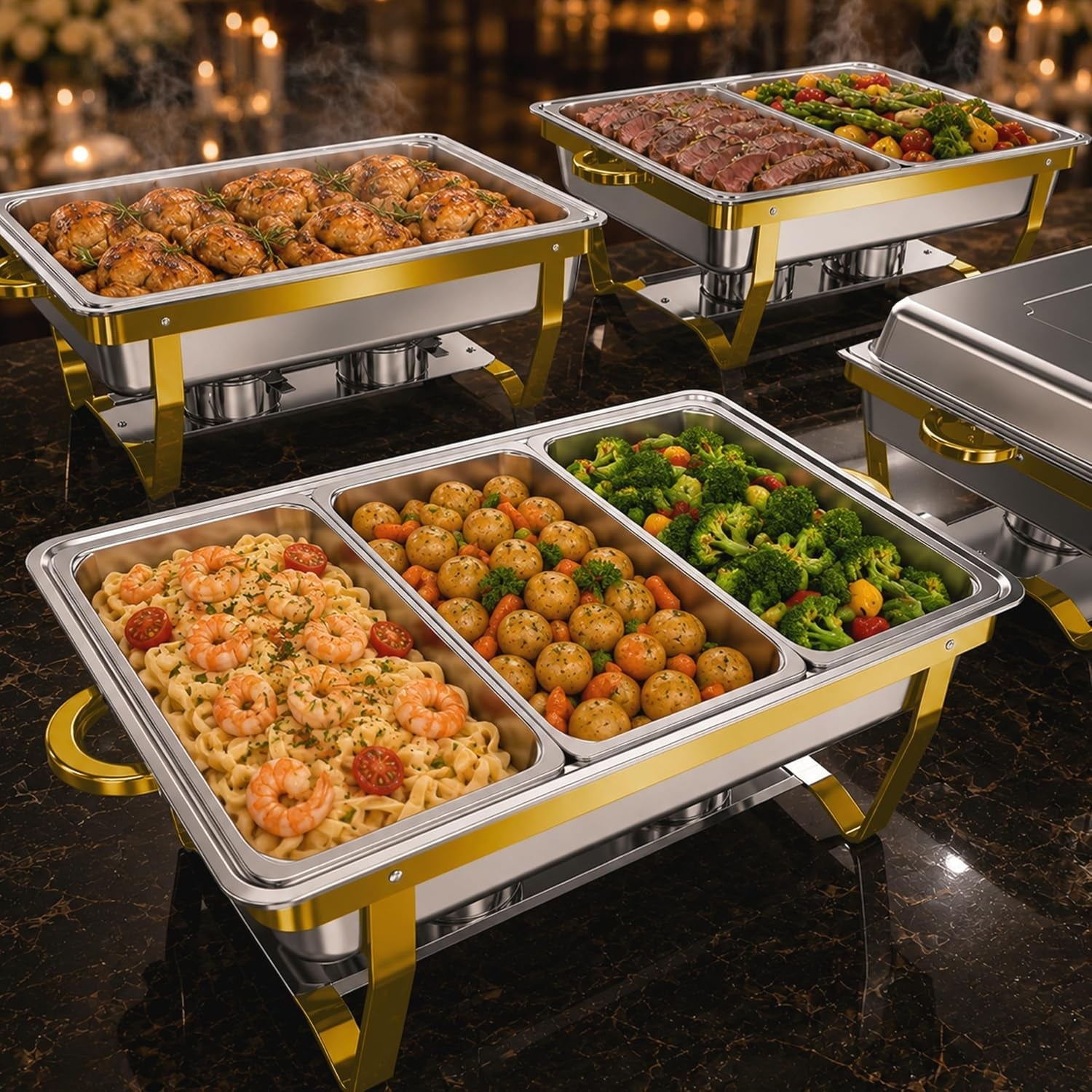 4pack-rectangular-chafing-dishes-for-buffet-total-36qt-set-with-7-food-pans-versatile-7-pan-setup-450-f-oven-safe-pans-hot-cold-food-service-bonus-tongs-easy-assembly-storage-elegant-gold-finish