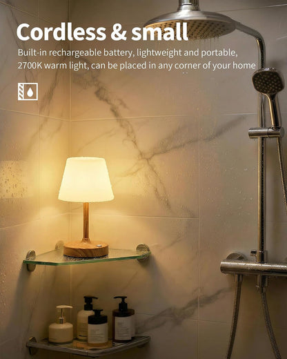 Cordless LED Wood-Grain Small Table Lamp, Waterproof Shower Desk Lamp3