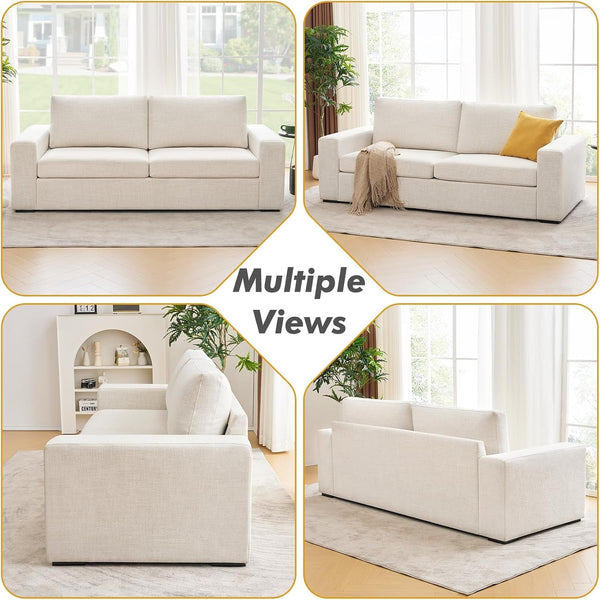 Oversized 85'' Couches for Living Room, Modern 3-Seater Cloud Couch with Removable Cover, Wide Armrest, Thick Spring Cushions, Comfy Deep Sofa for Apartment, Office, Small Space, Linen Beige9