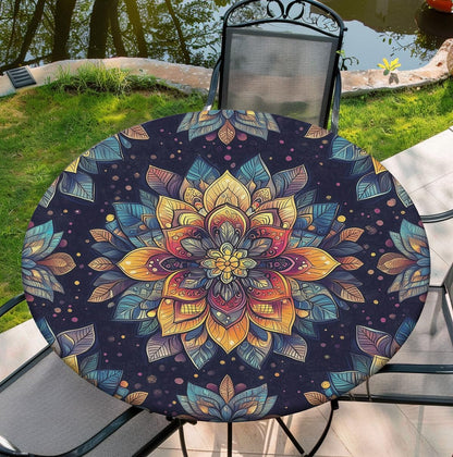 Round Tablecloth Stretch round Fitted Tablecloth with Elastic, Boho Waterproof Table Cloth for 31"-35" round Table, 36Inch1