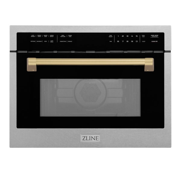 ZLINE Autograph Edition 24 In. 1.6 Cu Ft. Built-In Convection Microwave Oven in Satin Stainless Steel with Champagne Bronze Accents (MWOZ-24-SS-CB)1