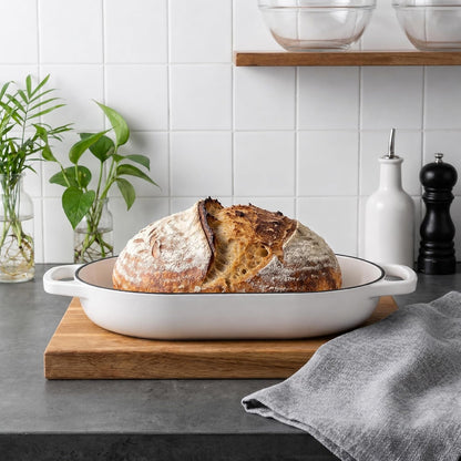 Enameled Cast Iron Dutch Oven Pot with Dome Lid, Oval Bread Oven for Homemade Sourdough Bread Baking, Oven Safe up to 500°F, 6 Quart, White5