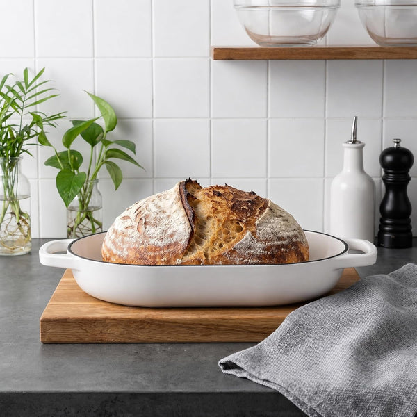 Enameled Cast Iron Dutch Oven Pot with Dome Lid, Oval Bread Oven for Homemade Sourdough Bread Baking, Oven Safe up to 500°F, 6 Quart, White5