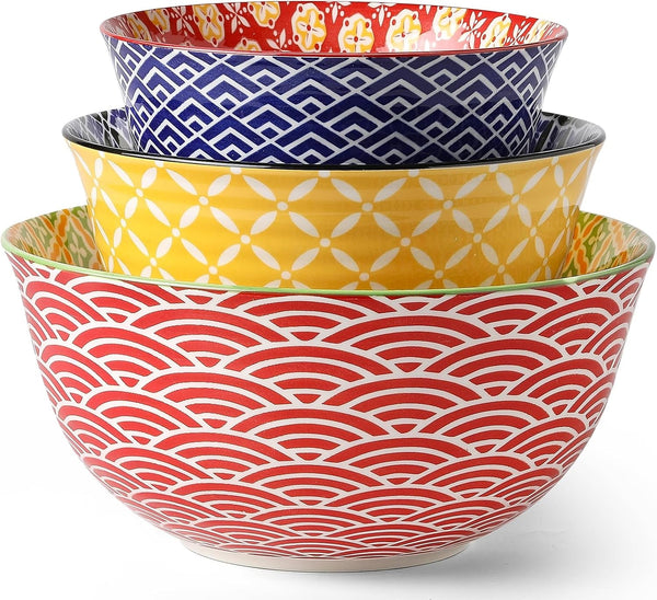 Ceramic Mixing Bowls Set of 3, Large Serving Bowls, Vibrant Colors1