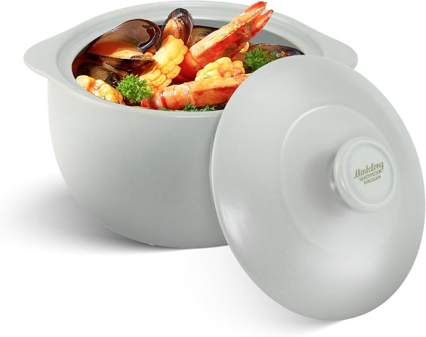 MINH LONG 2-Qt Porcelain Dutch Oven with Lid – Lead & Cadmium Free, Oven Safe to 482°F, Heat Retention, Clay Pot for Cooking on Gas & Infrared Cooktop, Use to Marinate, Cook, Bake, Refrigerate & Serve1