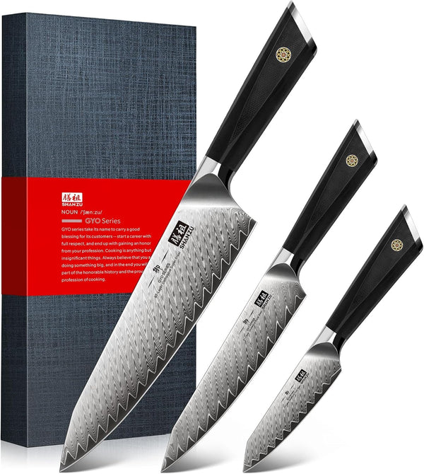 3 PCS Damascus Knife Set, Kitchen Knife Set in Damascus Steel | Professional Ultra-Sharp Japanese Knife Set, 67-Layer High Carbon Steel Chef Knife Set with Ergonomic G10 Handle1