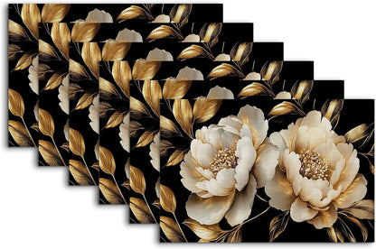 White Flowers Placemats Set of 6,Glitter Blooming Washable Dining Table Mats for Kitchen Party Decorative Linen Table Mats 12 X 18 Inches1