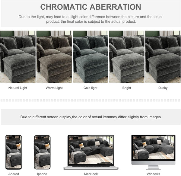 107" Cloud Couch Sectional Modular Sofa, Deep Seat Couches with Ottoman and Removable Washable Pillows for Living Room, Bedroom, Apartment, Black7