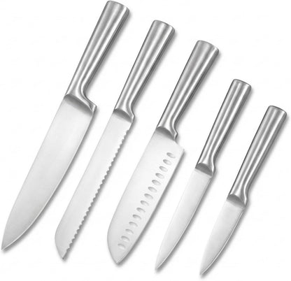 5-Piece Seamless Stainless Steel Knife Set (No Block Included) | Heavy Duty One Piece Design, Full Metal Handle, Professional Kitchen Knives, for Culinary Students, Rv Use, Easy Cleaning1