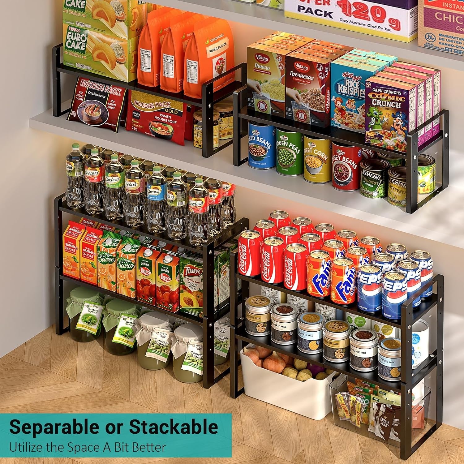 2-pack-expandable-cabinet-organizer-shelves-88lbs-high-weight-capacity-stackable-heavy-duty-metal-storage-rack-adjustable-cabinet-shelf-for-kitchen-pantry-cupboard-under-sink-black