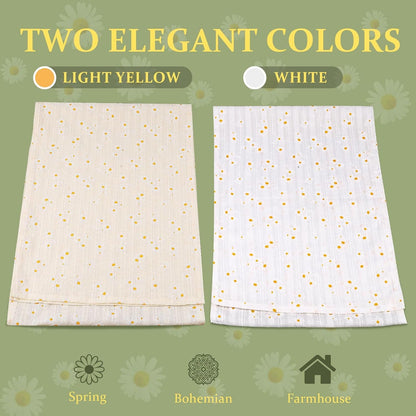 Light Yellow Floral Cotton Table Runner Boho Table Decor (12”X72”) | Farmhouse Rustic, Autumn, Thanksgiving, Dining Room, Kitchen, Wedding&Holiday Decor, Bohemian, Dresser Scarf, Home Decor4