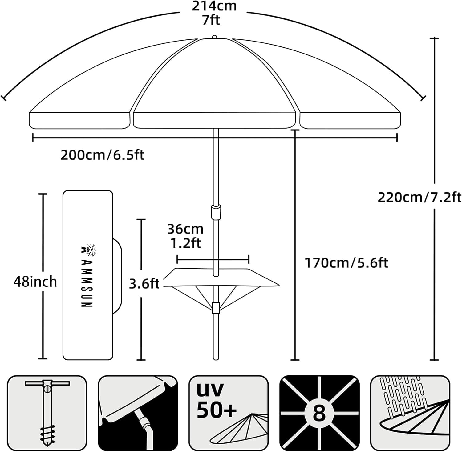 7ft-heavy-duty-high-wind-beach-umbrella-with-sand-anchor-built-in-table-tray-vent-tilt-pole-upf-50-windproof-portable-outdoor-umbrellas-carry-bag-for-patio-garden-pool-backyard-stripe