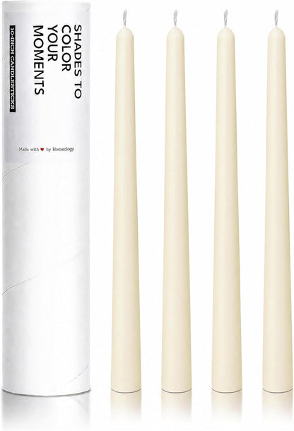 10" Classic Taper Candles, Ivory, 4-Pack, 7-8 Hours Long Burning, Unscented Tall Candlesticks1