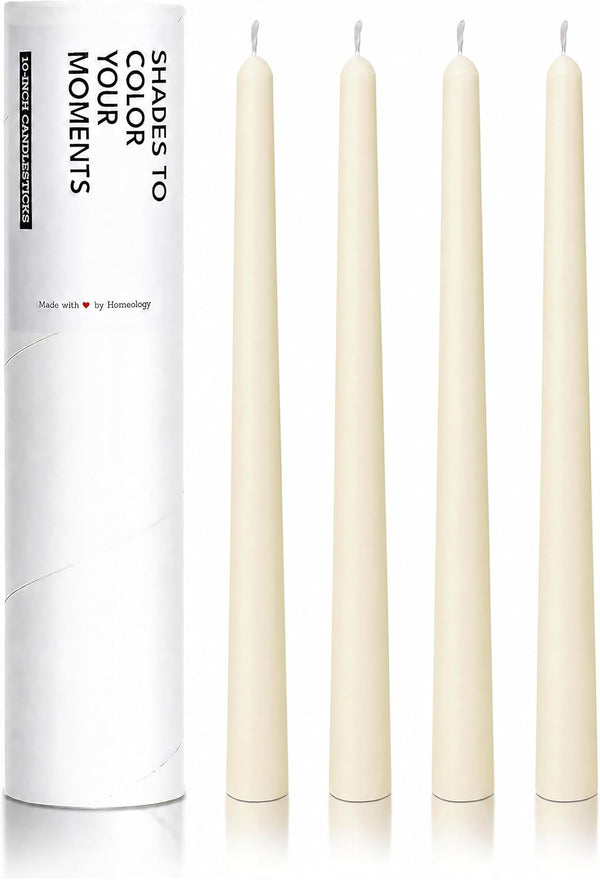 10" Classic Taper Candles, Ivory, 4-Pack, 7-8 Hours Long Burning, Unscented Tall Candlesticks1