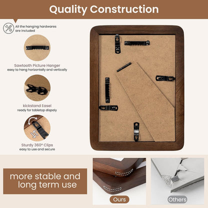 6X8 Picture Frame,Natural Solid Walnut Wood 6 X 8 Photo Frame with HD Tempered Glass,Rounded Corner 6 by 8 Wooden Frame Matted to 5X7 Photos,6X8 Frames for Tabletop or Wall Display6