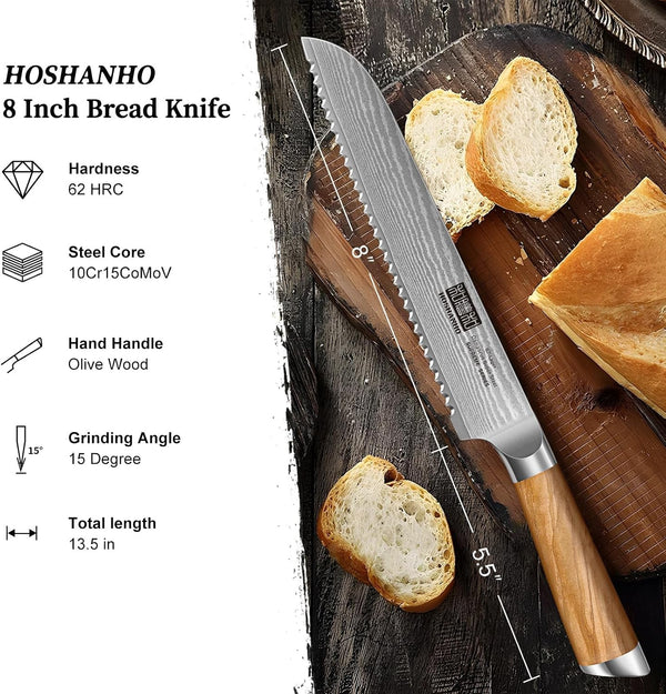 Damascus Bread Knife 8", Sharp Serrated for Homemade Sourdough2