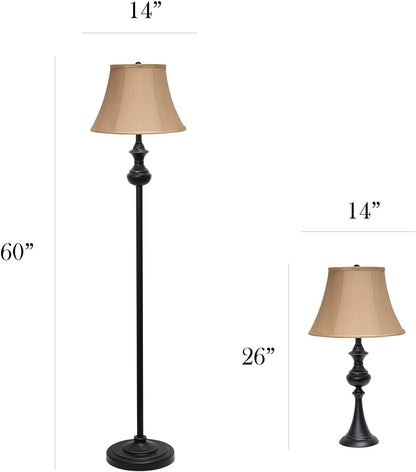 LC1019-RBZ Traditionally Crafted 3 Pack Lamp Set (2 Table Lamps, 1 Floor Lamp) with Tan Fabric Shades, Restoration Bronze2