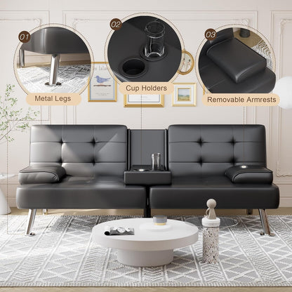 Leather Convertible Futon Sofa Bed, Folding Sleeper Loveseat Couch5