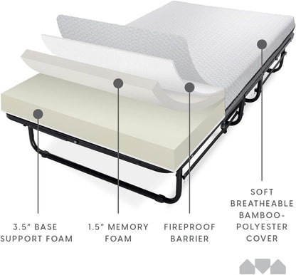 Deluxe Diplomat Folding Bed with Mattress for Adults, Twin Size, Portable Foldable Bed with Luxurious Memory Foam Mattress & Super Strong Frame, 75” X 38", Fold Up, Roll Away, & Hideaway7