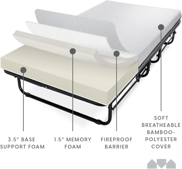 Deluxe Diplomat Folding Bed with Mattress for Adults, Twin Size, Portable Foldable Bed with Luxurious Memory Foam Mattress & Super Strong Frame, 75” X 38", Fold Up, Roll Away, & Hideaway7
