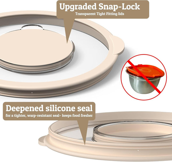 Mixing Bowles Set with Lids Set - Warp-Proof TPR-AS Lids, Stainless Steel Mixing Bowl with 3 Graters & Measuring Lines, Non-Slip Bowls for Baking, Prep, Airtight Food Storage (Khaki 5/3/2/1.5/0.63QT)4