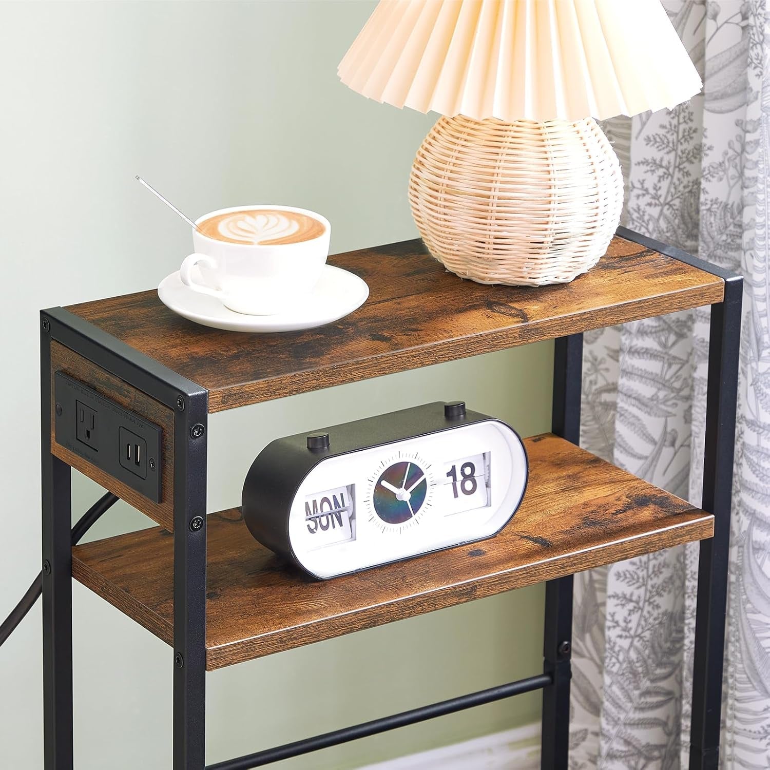small-narrow-side-table-with-charging-station-skinny-end-table-for-small-spaces-slim-nightstand-with-usb-ports-outlet-sofa-beside-table-with-storage-shelf-rustic-brown-and-black-bf102ubz01
