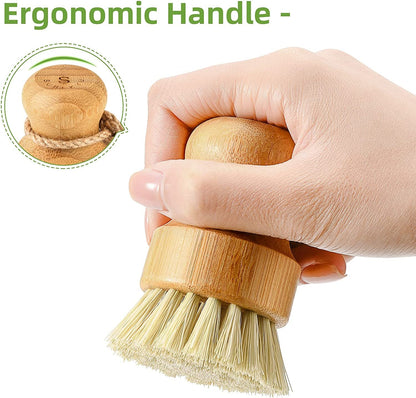 Bamboo Dish Scrub Brush,Vegetable Brush,1 Pack with Ceramic Holder | Produce Brush,Natural Sisal Bristles,Kitchen Wooden Cleaning Scrubbers Set4