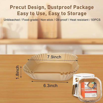 Air Fryer Liners, 6.3 Inch Air Fryer Parchment Paper Liners, Heat Resistant & Pre-Cut for Easy Clean, Fits 2-5Qt Air Fryer Baskets (6.3Inch-50Pcs)2