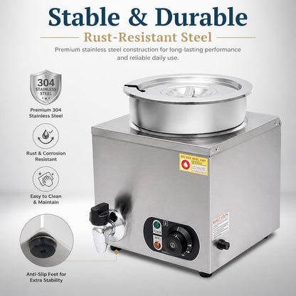 7.4Qt Nacho Cheese Dispenser with 86-185℉ Adjustable Electric Soup Warmer | Includes 2 Spoons | 300W Even Heating | Sealed Lid W/ Handle | Non-Slip | Dry-Burn Protection | Large Capacity | No Assembly4