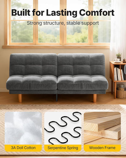 Amada 70-Inch Convertible Futon Sofa Bed with Adjustable Backrest, Gray7