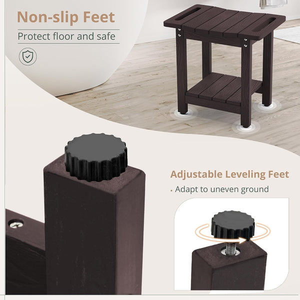 Shower Bench Stool, HDPS Shower Benches for inside Shower with Shelf, Waterproof Shower Chair Foot Stool for Spa Bathroom, Weather Resistant/Non-Slip/Handles/Indoor or Outdoor Use, Espresso3