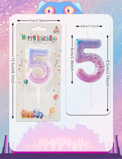 K-Pop Theme Pink Purple Birthday Number Candles Demon Hunter Girls Birthday Decorations Witch Hunters Cake Topper Birthday Party Supplies for Boys Girls (Number 5)2