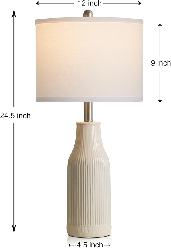 24.5" Ceramic Table Lamps Set of 2, Modern Farmhouse Bedside Lamps for Bedroom Nightstand, Small Table Lamp for Living Room End Table, Beige (2 LED Bulbs Included)2