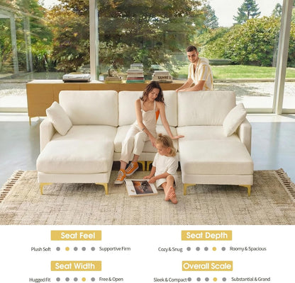 100" W U Shaped Couch with Ottoman, 22" Deep Seat Comfortable Sectional Couches for Living Room, 3 Seater Chenille Fabric Cloud Sofa for Apartment, Small Spaces, Bedroom, Beige7