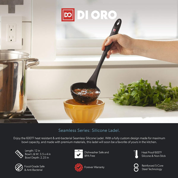 DI ORO Silicone Ladle - Soup & Serving, 600F Heat Resistant, Black3