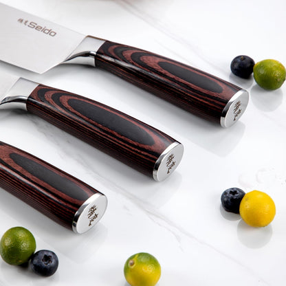 Seido Master 17-Piece Damascus Knife Block Set, Acacia Wood Block8