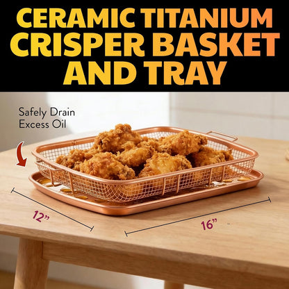 Air Fryer Basket for Oven - 16.5” X 12.5” | Oven Air Fry Tray for Fries, Wings & Bacon, Non Stick Ceramic Coating PTFE/PFOA/PFOS Free, Dishwasher Safe, Copper2