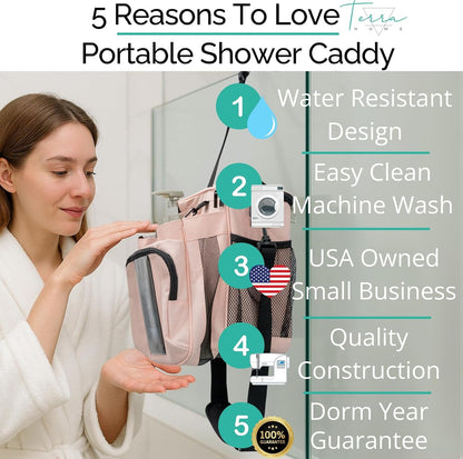 XL Portable Shower Caddy Bag for Girls with Extra Storage, Durable Mesh Bottom, Shoulder Strap, Keychain Holder Shower Caddy Case for College Dorms - Travel Vacation Essentials (Blush Pink)3