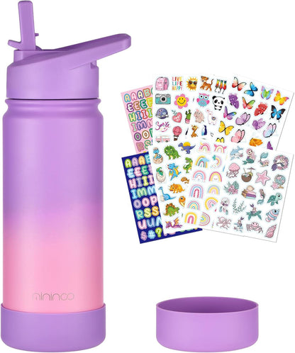 Kids Water Bottle for School, 16Oz Stainless Steel Insulated Water Bottle Kids with Straw Lid for Girls, Boys (Purple/Pink)1