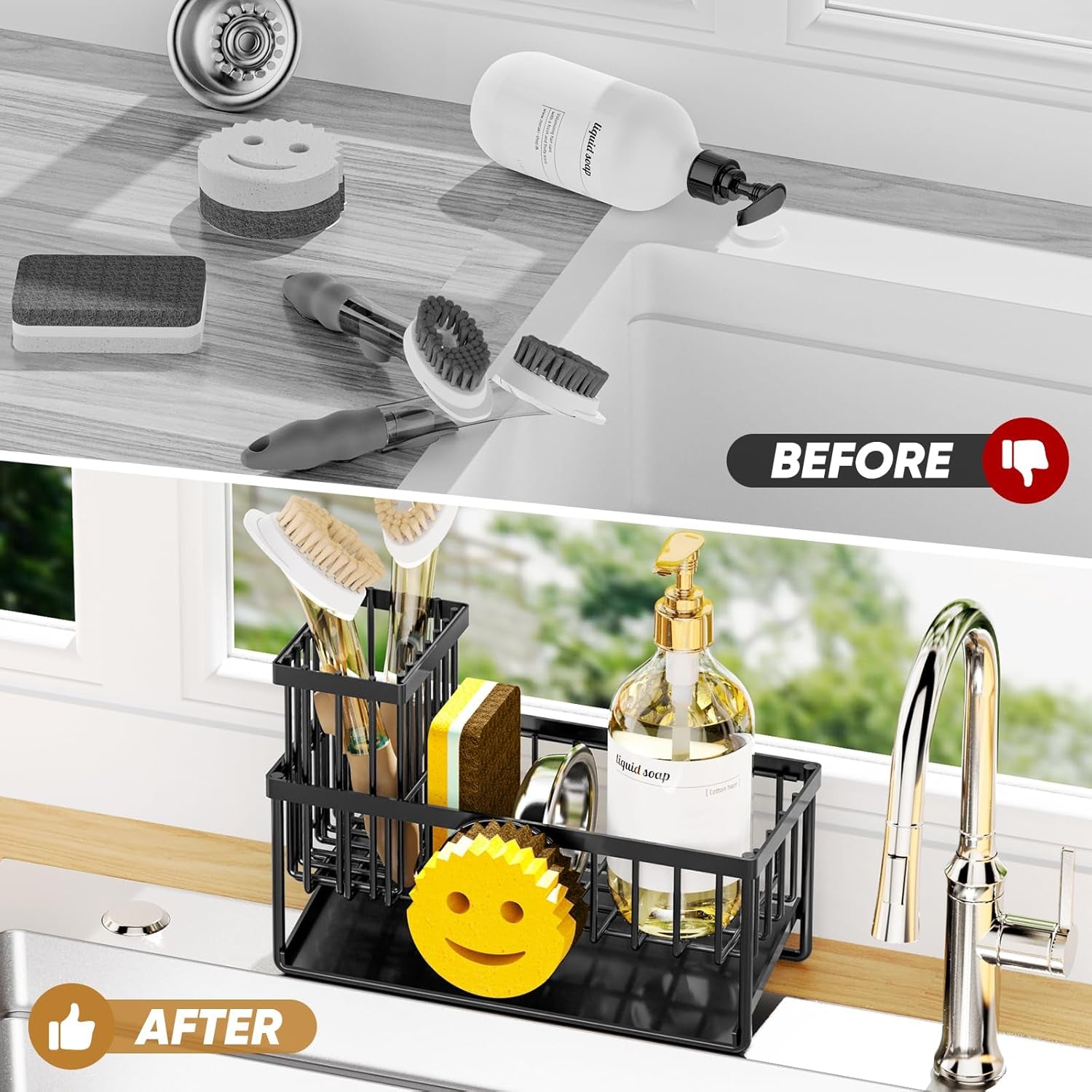 sponge-holder-for-kitchen-sink-smiley-face-sink-caddy-with-removable-brush-holder-self-draining-sponge-caddy-for-sponge-soap-dish-brush-scrubber-kitchen-essentials-and-gadgets