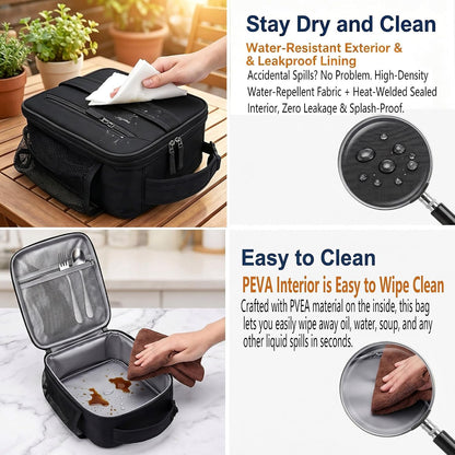 Lunch Box Insulated Lunch Bag for Men Teen Kids Boys Adult Portable Stylish Small Lunchbox Special Design for Working Office School Picnic (Black 6L(Without Shoulder Straps))3