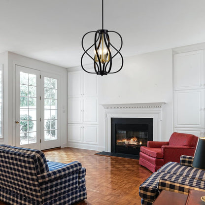 Black and Gold Chandelier Light Fixture, 18" Modern Farmhouse Industrial Chandelier, 4-Light Sphere Geometric Hanging Pendant Light Fixture for Dining Room Entryway Hallway Living Room Kitchen Island2