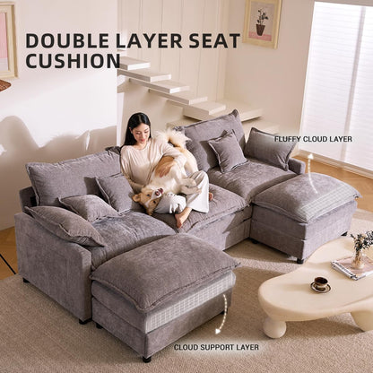 108" U-Shaped Modular Cloud Couch, Deep Seat, Chenille Slate5