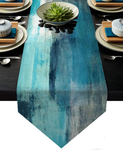 Turquoise and Grey Table Runner,Teal Abstract Modern Art Burlap Table Runners for Table Dresser Runner Farmhouse Style for Dinner Party Holidays Home Decoration1